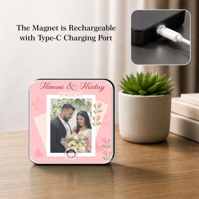 Long Distance Relationship Gift Personalised Musical Fridge Magnet with Custom Photo, Rechargeable Battery, Type-C USB Charging Memory Photo Fridge Magnet